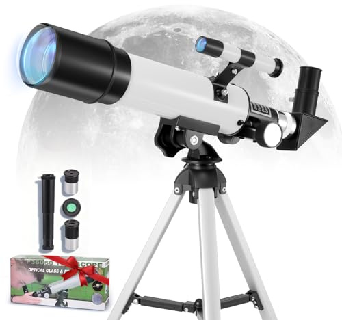 ExKeen Télescope Enfant Astronomique avec Adaptateur Smartphone pour Astrophotographie Diamètre 50 mm Focale 360 mm Télescope Portable avec Trépied Réglable pour Enfants et Débutants 8-12 Ans