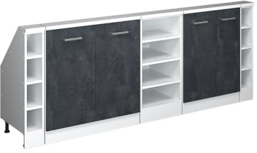 Vicco Küchenschrank für Dachschrägen R-Line, Schwarz Beton/Weiß, 215 cm 5er Set