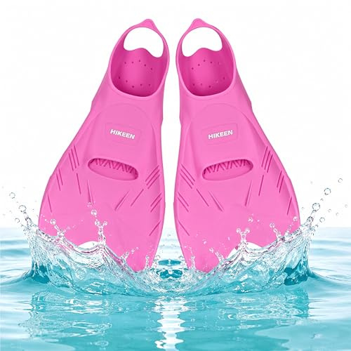 Hikeen Pinne Corte da Nuoto con Tallone Aperto, Pinne in Silicone Puro per Adulti e Adolescenti, Pinne per Snorkeling con Punta Aperta e Bassa Resistenza, Include Borsa a Rete, Rosa, 38-39