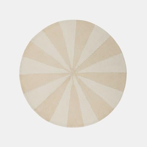 Loberon In- & Outdoor-Teppich Wobbilo - Strahlenförmiges Design - für Innen & Außen - Schnelltrocknend - Ø 120 cm - Wohntextilien - PET, beige/Creme
