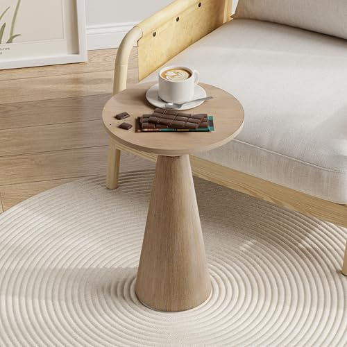 LONYKE Rustic Farmhouse Round Pedestal End Table, Wooden Martini Side Table, Small Plant Stand, Distressed Grey