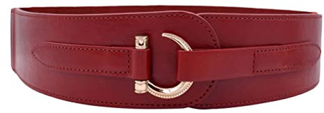 TeeYee Damen Mädchen PU Leder Breiter Gürtel Fashion Haken Schnalle Elastisch Tailleband Taillegürtel rot L