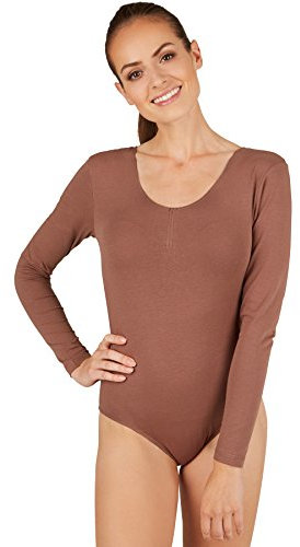 tectake dressforfun Damen Langarm-Body mit Rundhals Ausschnitt (XXL | Braun | Nr. 301294)