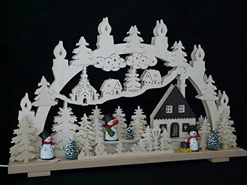 Rudolphs Schatzkiste Schwibbogen mit Schneemänner und Beleuchtung BxHxT 70x43x7cm NEU Lichterbogen Fensterbogen Spitzbogen Erzgebirge Seiffen Weihnachten Licht Holz Dekoration Beleuchtung