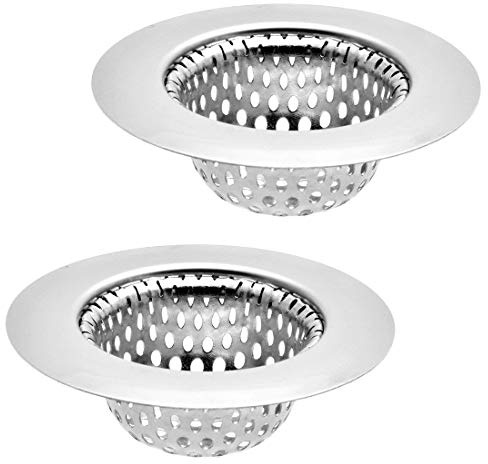 2 Pack - 2.75 Top / 1.5 Basket, Stainless Steel Slop, Utility, Kitchen and Bathroom Sink Strainer. 1/8 Holes.