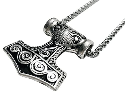 Germanenschmuck Thors Hammer Anhänger für Kette | mit 925 Sterling Silber versilbert, Schonenhammer Kettenanhänger, Thor Hammer Amulett für Kette