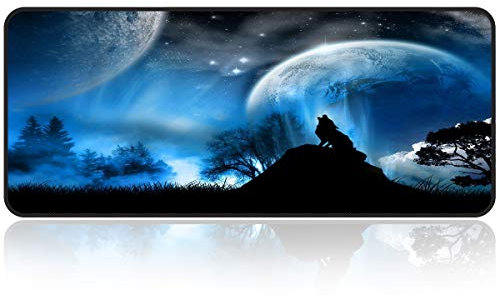 Qisan Large gaming Mouse Pad/Mat Extended Large Size Mousepad for Computer Laptop 31.5x11.8x0.15 Keyboard Pad Desk Pad with Anti-slip Rubber Base Rectangle Mouse Pad Mat-Wolf