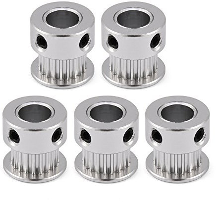 Richer-R 5X Zahnriemenscheibe, 5 Stücke 2GT 5mm/8mm Bohrung 20 Zähne Aluminium Zahnriemen Spannrollen Zahnriemenrad Set,für 3D Drucker Silberig(8mm)