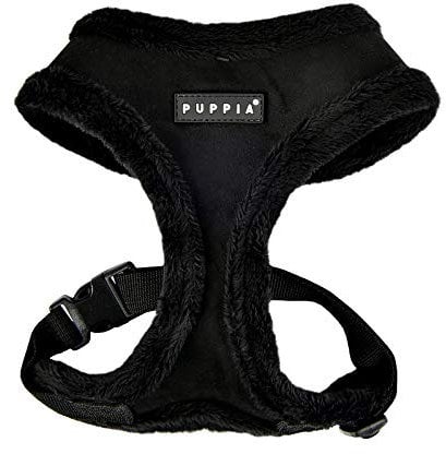Puppia Hundegeschirr für kleine und mittelgroße Hunde - Terry Harness A - verstellbar und komfortabel Schwarz M (1er Pack)