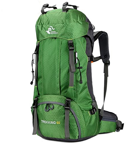 Bseash 60L Wasserdichter leichter Wanderrucksack mit Regenschutz, Outdoor Sport Tagesrucksack Multifunktions Reisetasche für Klettern Camping Reisen (Grün)
