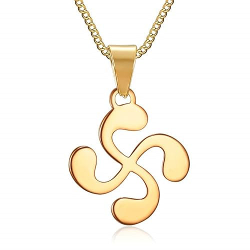 BOBIJOO Jewelry - Pendentif Collier Croix Basque Lauburu Homme Femme Acier Plaqué Doré Or et Chaîne