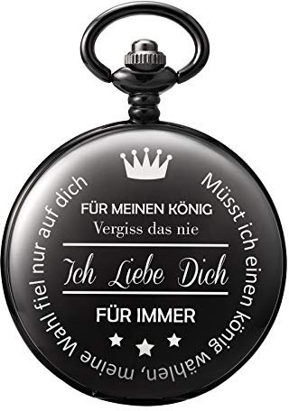 TREEWETO Taschenuhr mit Gravur Kette Herren Schwarz Geschenk zum Geburtstag Hochzeitstag Jahrestag König
