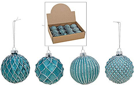 MC-Trend 12er Set edle Luxus Glas Weihnachtskugeln Ø 8cm Weihnachtsbaum Kugeln Christbaumkugeln Weihnachts Deko (Tuerkis Silber)