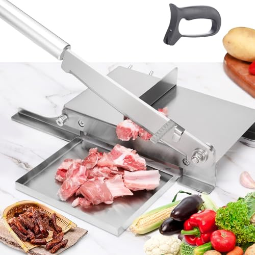 Moongiantgo Manual Meat Cutter Biltong Slicer Bone Rib Cutting Machine Beef Jerky Slicer Stainless Steel Chinese Medicine Slicer Hand Herbal Shaver for Fruit Vegetables Salami Ham Chicken (KD0270)