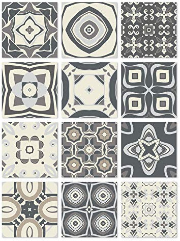 Panorama Azulejos Adhesivos Cocina Baño Pack de 72 Baldosas de 10x10cm Modelo Hidráulico Gris - Revestimiento de Paredes - Cenefas Adhesivas