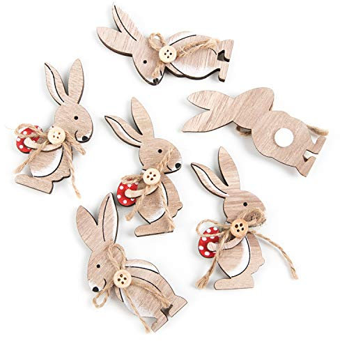 Logbuch-Verlag 6 kleine Osterhasen Holz mit Klebepunkt 8,5 x 3,5 cm Geschenk Ostern Deko mini Tischdekoration