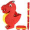 ILP Pinata Drache zum Befüllen - Drachen Pinata Set mit Pinata Stock und Maske - 50 x 40 x 10 cm - Roter Drache Pinata Geburtstag Junge Mädchen - Drachen Deko Kindergeburtstag - Piñatas