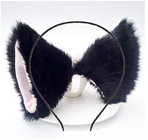 Serre-tête oreilles de chat avec oreilles de renard - Barrettes pour femme - Accessoire de cheveux fait à la main - Noir et rose