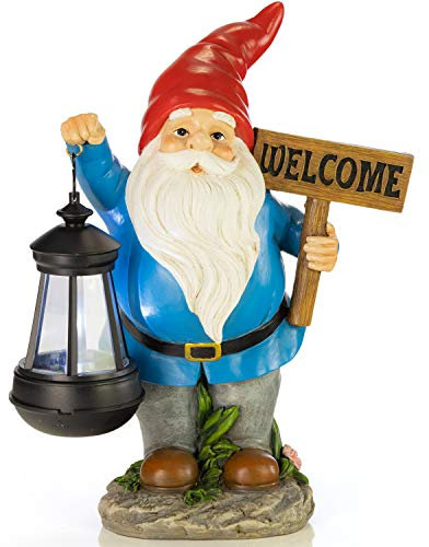 VP Home Nain de jardin avec lanterne à énergie solaire LED Décoration d'extérieur Chapeau rouge