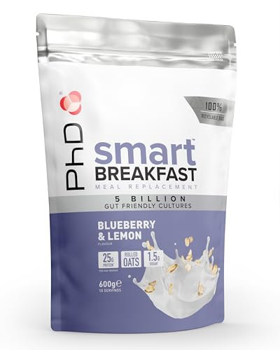 PhD Nutrition Smart Breakfast Shake Protéiné 600g Myrtille Citron - Poudre Protéinée pour un Shake Délicieux, Poudre Protéinée Pauvre en Sucre avec Vitamines et Minéraux