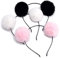 QUUPY 3 x Plüsch-Bommel-Stirnbänder, Haarreifen, Kopfbedeckung, Haarbänder, Kostüm-Haarschmuck für Geburtstagsparty, Halloween, Weihnachten (schwarz + weiß + rosa)