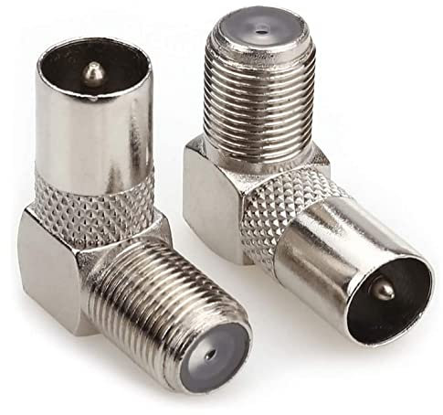 ASCL 2 x 90 Degree Angled F Socket Female to Coax Plug Male Adaptor Convertor for Aerial TV Cable Lead