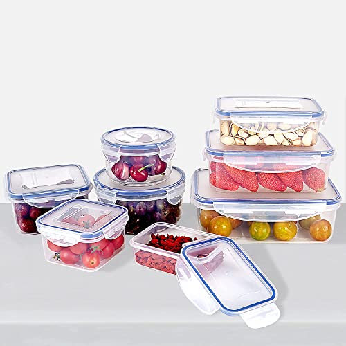 ZZWW Frischhaltedose mit Deckel, 8 Teiliges(8 Behälter und Deckel), Luftdicht Auslaufsicher Vorratsdosen Set BPA Frei, Bentobox Geeignet für Mikrowelle, Gefrierschrank Spülmaschine, 8PCS, Transparent