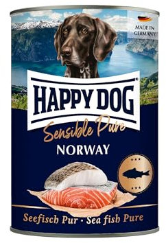 Happy Dog Alleinfuttermittel für ausgewachsene Hunde, Sensible Pure Norway (Seefisch), Arttypisch, 6 x 400 g