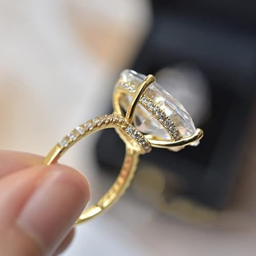 DJMJHG 100% 925 Sterling Silber 13 × 18 mm ovale Zirkonringe für Frauen High Carbon Diamond Party Fine Jewelry 6 Gold