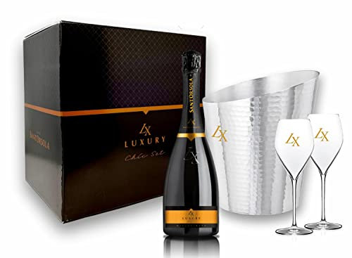 SANT'ORSOLA Prosecco D.O.C. LX Brut Millesime Sec Vin Petillant Italien avec Glacette + 2 verre dans une boîte cadeau 1 Bouteille x 75 cl