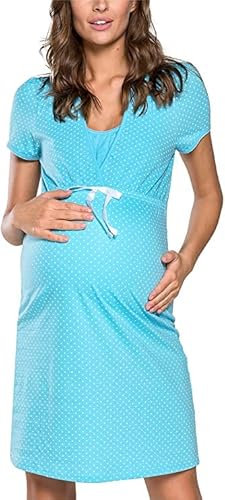 Italian Fashion Chemise de Nuit Allaitement | Pyjama Grossesse et Maternité | Pyjama Femme Enceinte pour la Maison et l’Hôpital | Tenue Maternité Accouchement avec Nœud S-XXL