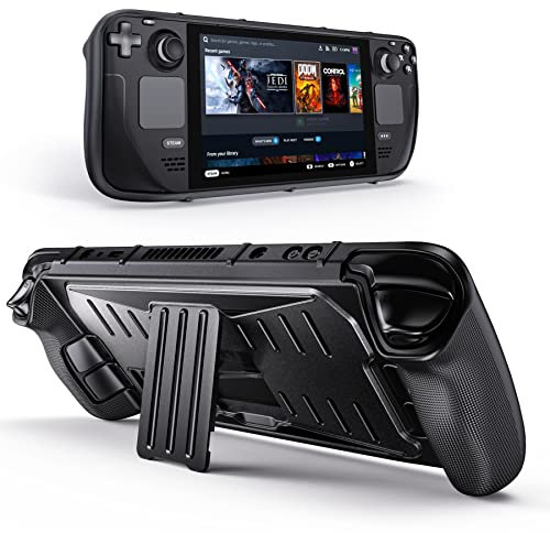Benazcap Case for Steam Deck OLED 2023/Steam Deck 2021, Impact Resistant Grip Case with Built-in Kickstand, Compatible with Valve Steam Deck Console, Black
