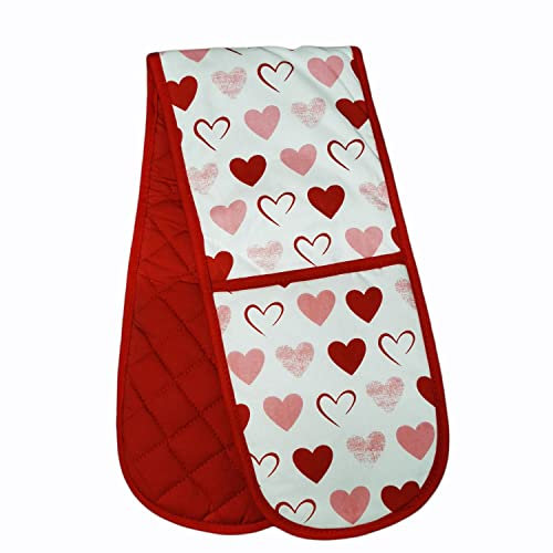 Double Oven Glove Pot Holder 100% Cotton Baking Mitts Amazing RED HEART Design