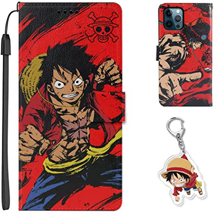 Staremeplz Compatible with iPhone 11 Pro Case One -Piece Anime Design [With Luffy/Zoro Figure Keychain], Folio Flip Wallet PU Leather Animation Phone Case for iPhone 11 Pro