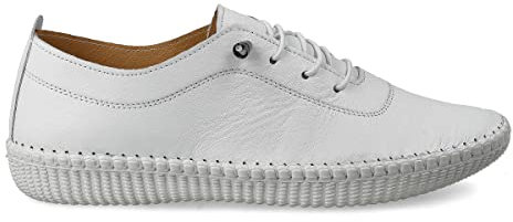 PAYMA - Zapatillas Deportivas Sneakers de Piel para Mujer. Flexibles y Cómodos. Zapatos Planos Casual. Cordones Elásticos. Gran Confort. Color: Blanco, Talla: EU 38