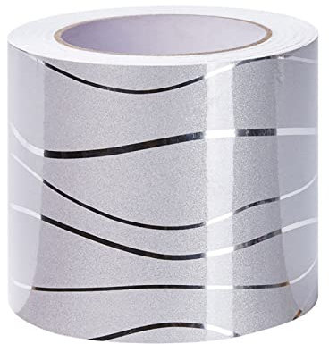 Guest Ruyunlai Self-Adhesive Wallpaper Border Peel and Stick Wall Border Sticker Home Ceiling Decorative Border for Bathroom Living Room Kitchen Silver Wave 15cm X 500cm