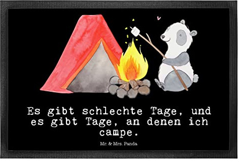 Mr. & Mrs. Panda 40 x 60 cm Fußmatte Panda Campen - Geschenk, Schenken, Sauberlaufmatte, campen gehen, Camping, Auszeichnung, Gummimatte,
