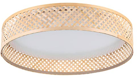 EGLO Deckenlampe Luppineria, Deckenleuchte mit Lampenschirm aus Bambus, Boho Wohnzimmerlampe aus natürlichem Holz und Kunststoff in weiß, Holzlampe warmweiß