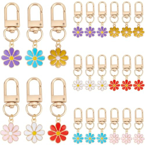 PH PandaHall 24 Stk Blumen Schlüsselanhänger Gänseblümchen Emaille Anhänger | Ästhetischer Schlüsselanhänger, Autoschlüssel Ring für Handtasche Tasche Kopfhörer Gehäuse Dekoration Geldbörsenzubehör