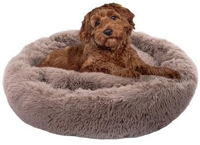 Paco Home Hundebett Katzenbett Flauschig Hundekissen Donut Hundedecke Hund Katze Hundekörbchen Katzenkorb Waschbar, Farbe:Beige, Größe:Ø80 cm
