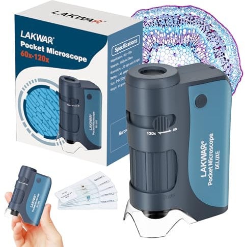 60x-120x Mini Poche Microscope pour Enfants Adultes, Portable Miniscope avec Lames de Microscope, Portable Petit Scope pour Enfants Etudiants Ecole Minilabsters Education