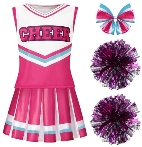 Spooktacular Creations Girl Pink Cheerleader Kostüm, Halloween Cute Cheer Uniform Outfit mit Zubehör für Halloween High School Cheerleader Dress Up Kostüm (pink, X-Large (12-14yrs))
