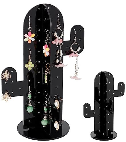 PH PandaHall 160 Trous Porte-Boucles d'oreilles Cactus Présentoir de Boucle d'oreille Noir Bijoux Titulaire Organisateur Support de Boucle d'oreille en Acrylique pour la Vente au détail, 2 Tailles