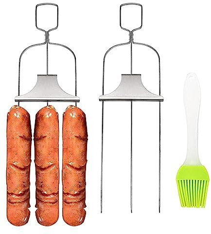 Spiedini Kabob, in metallo, in acciaio inox e metallo, 2 bastoncini riutilizzabili da 11 pollici, con asta scorrevole per verdure, gamberetti, verdure, carne, pollo Lingjiong