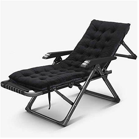 Gartenliegen und Liegestühle, Gartenmöbel, tragbar, zusammenklappbar, Sonnenliege mit Kissen, schwarz, Verstellbarer Stuhl für Strand, Pool, Außenterrasse, Camping (mit Kissen)