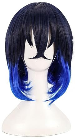 Anime Demon Slayer Hashibira Inosuke Cosplay Perücke, Farbverlauf Kurzes Haar, Kimetsu No Yaiba Halloween Kostüm Party Rollenspiel Perücke Mit Perücke Cap