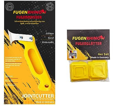 Fugenrhino® Silikonentferner Set für einfache und professionelle Silikonentfernung und -erneuerung von Acryl- & Silikonfugen - Enthält Fugenmesser, Fugenglätter (7-Teilig)