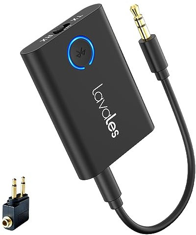 Lavales Trasmettitore Bluetooth Aux Bluetooth 5.3 Adattatore audio per TV in aereo per cuffie wireless, adattatore jack audio da 3,5 mm Supporta Duel Link, aptX-Low Latency/HD/Adaptive
