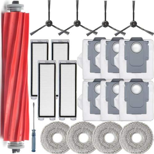 Bluearks 19 Stück Zubehörset für Roborock Qrevo S/Qrevo Pro Roboter Saugroboter,1 Hauptbürsten,4 Hepa Filter,4 Wischpads,4 Seitenbürsten und 6 Staubbeutel,Kompatible für Qrevo Pro/Qrevo S