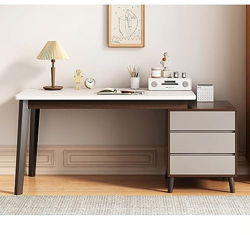 KAZUP Erweiterbarer Schreibtisch – erweiterbar von 47 Zoll auf 58 Zoll, Home-Office-Tisch mit 3 Schubladen, moderner Studenten-Studientisch, Schreibtisch, Computer-Arbeitsplatz, Ebenholz